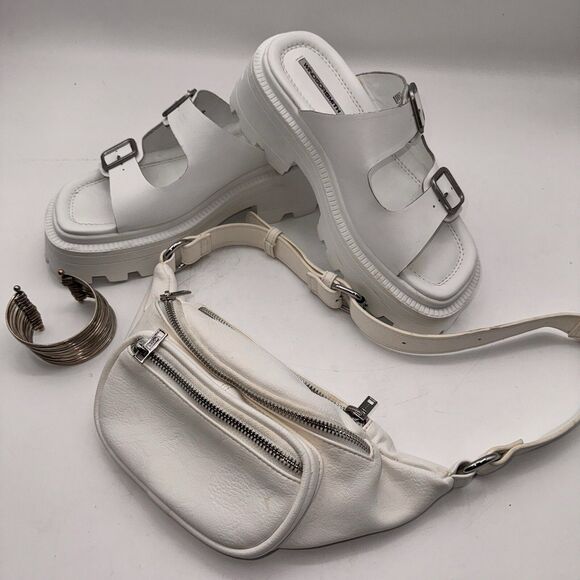 John Galt Brandy Melville White Multi Zippered Made In Italy Belt Bag Fanny Pack - Picture 3 of 13